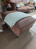 Poef / hocker cognac bruin leer, Ophalen, Zo goed als nieuw, Vierkant, Leer