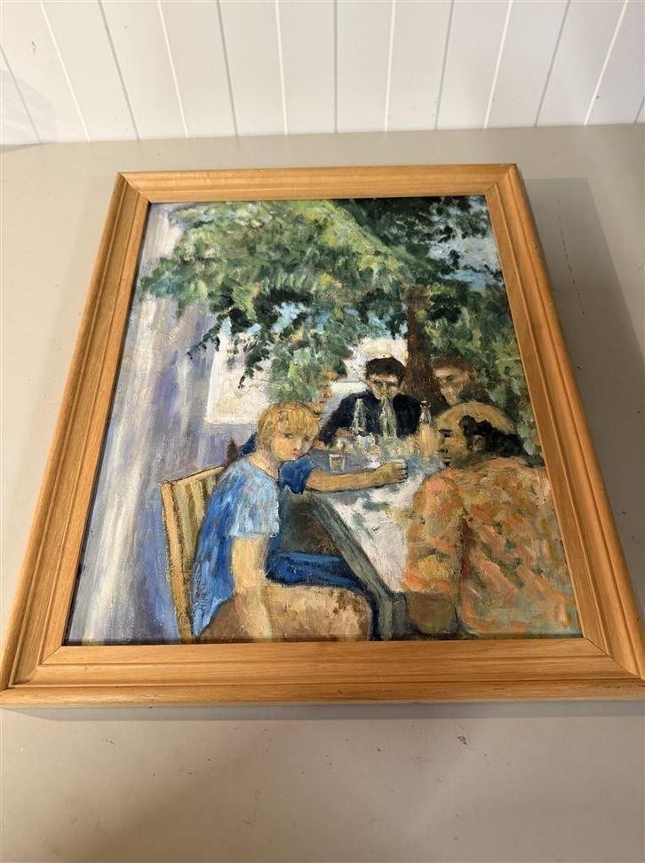 Schilderij diner aan tafel, Antiek en Kunst, Kunst | Schilderijen | Abstract, Ophalen of Verzenden