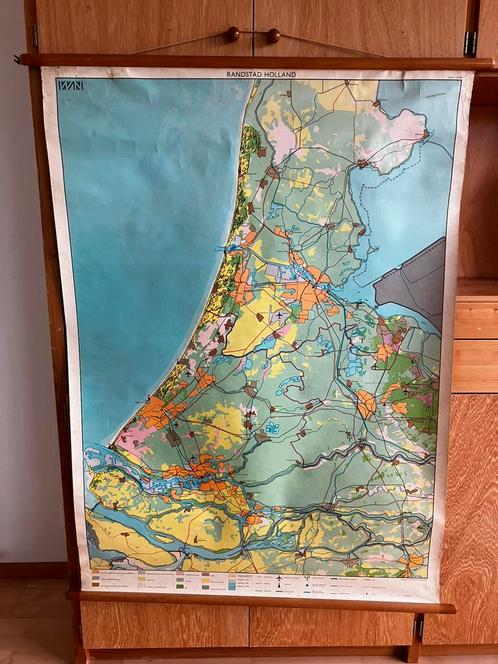 Oude landkaart “Randstad Holland”, Antiek en Kunst, Antiek | Schoolplaten, Aardrijkskunde, Ophalen of Verzenden