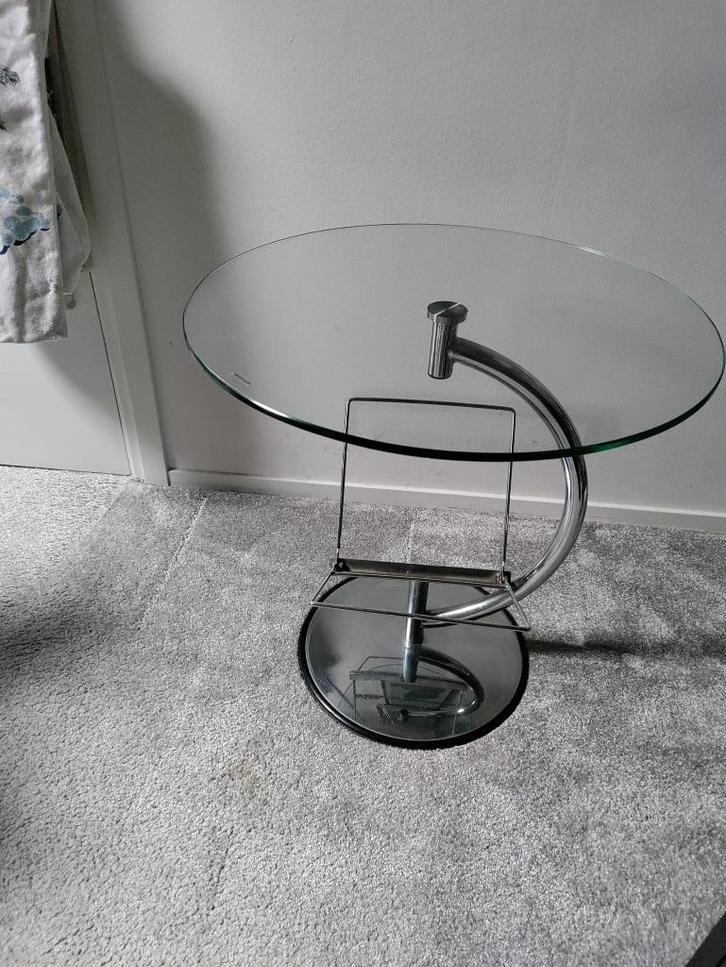 Design Bijzettafel, Huis en Inrichting, Tafels | Bijzettafels, Rond, 45 tot 60 cm, Minder dan 55 cm, Glas, Ophalen