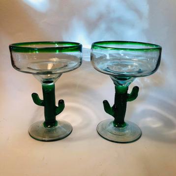 Twee Mexicaanse Margarita cactus glazen, mondgeblazen beschikbaar voor biedingen