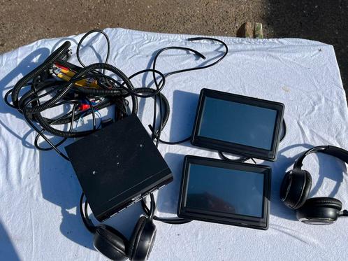 DVD speler met twee schermen en koptelefoons, Auto diversen, Autoradio's, Zo goed als nieuw, Ophalen of Verzenden