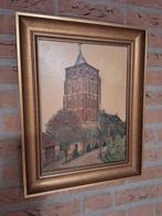 DE KNOEPER, Kerktoren van Sambeek in lijst. 46cm x 37cm, Ophalen, Minder dan 50 cm, Zo goed als nieuw, Schilderij