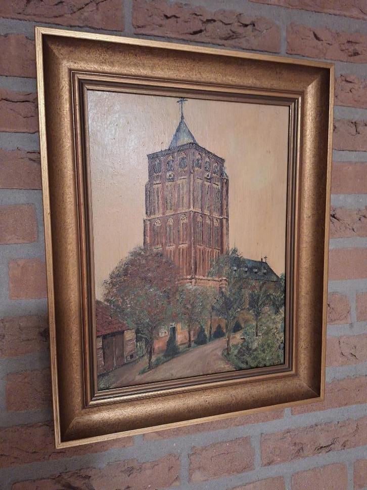 DE KNOEPER, Kerktoren van Sambeek in lijst. 46cm x 37cm, Huis en Inrichting, Woonaccessoires | Schilderijen, Tekeningen en Foto's