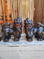Zeer oude Foo dogs massief houten tempelleeuwen periode 1850, Ophalen of Verzenden