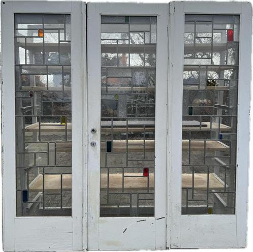 3 -delige set glas in lood deuren art deco 213x211cm., Antiek en Kunst, Curiosa en Brocante, Ophalen