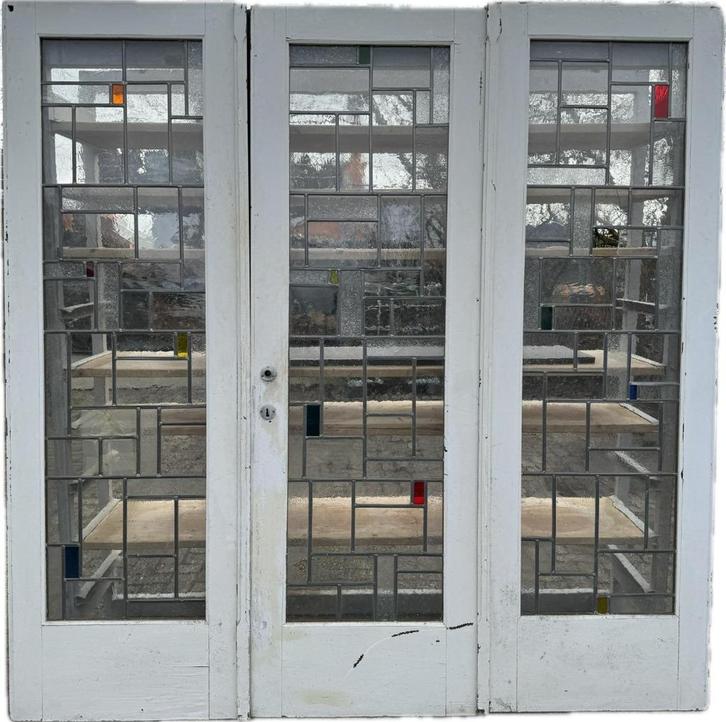 3 -delige set glas in lood deuren art deco 213x211cm., Antiek en Kunst, Curiosa en Brocante, Ophalen