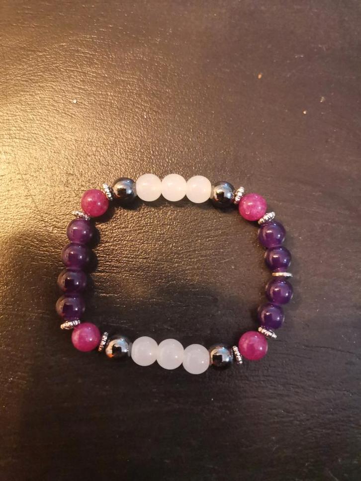 Armband met Edelstenen, Sieraden, Tassen en Uiterlijk, Armbanden, Zo goed als nieuw, Overige materialen, Paars, Met edelsteen