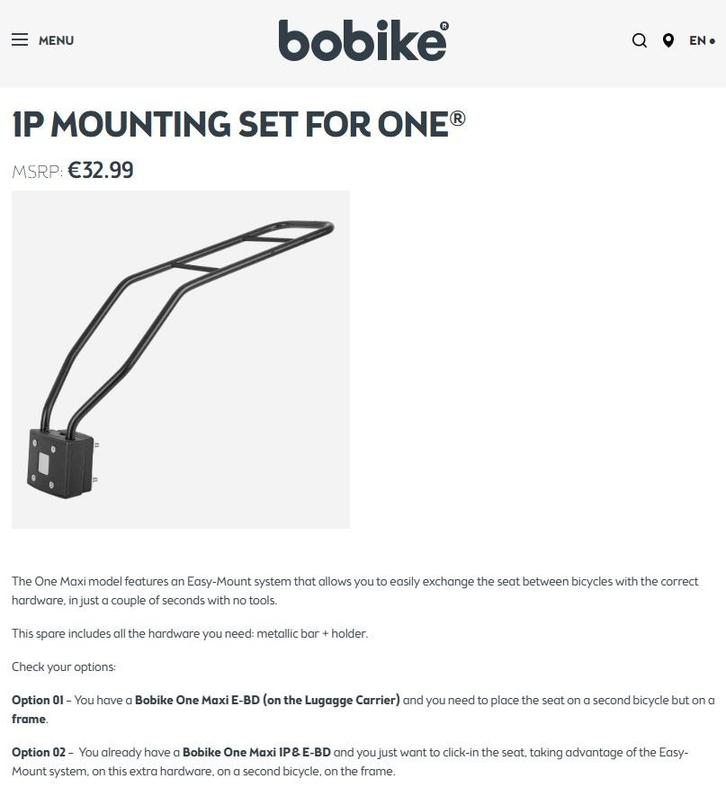 Bobike One Maxi fietsstoel 1P beugel blok set nieuw, Fietsen en Brommers, Fietsaccessoires | Overige Fietsaccessoires, Nieuw, Ophalen of Verzenden