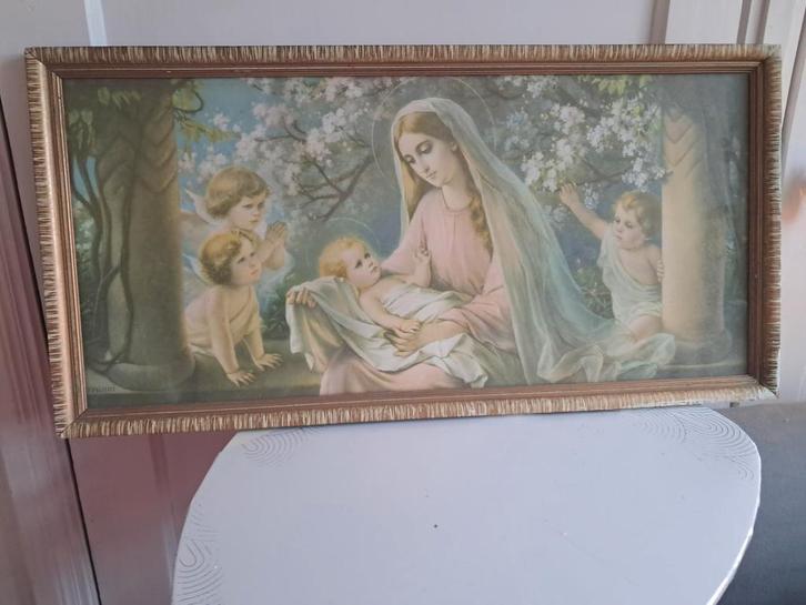 Vintage Religieuze Prent Maria met Kind, Antiek en Kunst, Kunst | Schilderijen | Klassiek, Ophalen of Verzenden