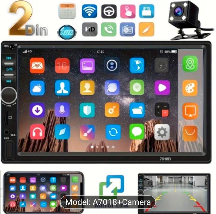 2 dins scherm met mirrorlink en achteruitrijcamera NIEUW, Auto diversen, Autoradio's, Nieuw, Ophalen