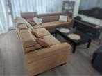 Driedelige cognac hoekbank, Ophalen, 250 tot 300 cm, Gebruikt, Hoekbank
