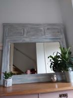 Grote brocante spiegel met houten in lijst boho ibiza stijl, 100 tot 150 cm, Rechthoekig, Zo goed als nieuw, 100 tot 125 cm