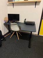 Bekant bureau grijs/blauw zwarte poten, Ophalen, In hoogte verstelbaar, Zo goed als nieuw, Bureau