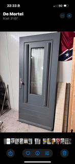 Grijze Buitendeur met Glas, Gebruikt, 80 tot 100 cm, Ophalen of Verzenden, 200 tot 215 cm