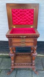 antieke naaitafel, wandkastje met lades en klep, 78 cm hoog, Ophalen of Verzenden