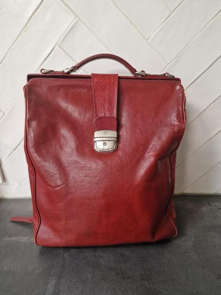 Rode leren H.J de Rooij schouder/hand/rugtas., Sieraden, Tassen en Uiterlijk, Tassen | Damestassen, Zo goed als nieuw, Handtas