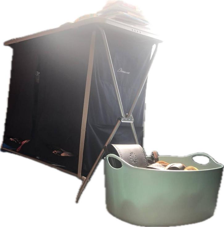 Hypercamp campingkast, blauw met ecru banden, 2x3 legplanken, Caravans en Kamperen, Tenten, tot en met 4, Zo goed als nieuw, Ophalen