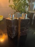 Marmer & Gouden Kandelaars - Set van 2, Huis en Inrichting, Woonaccessoires | Kandelaars en Kaarsen, Ophalen, Wit, Zo goed als nieuw
