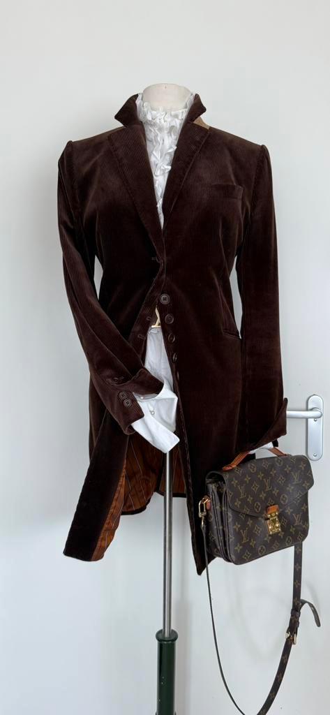 Scapa dr bruine rib fluwelen lange blazer jas maat 42/44, Kleding | Dames, Jasjes, Kostuums en Pakken, Verzenden