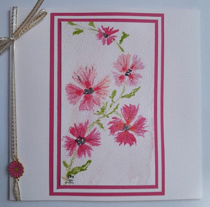 Bloemen kaart, geschilderd met aquarel verf, Hobby en Vrije tijd, Kaarten | Zelfgemaakt, Zo goed als nieuw, Ophalen of Verzenden