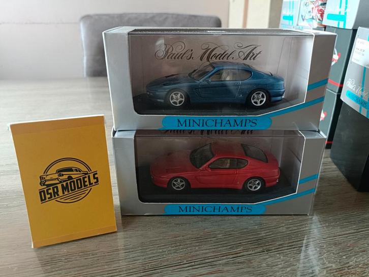 1:43 Ferrari 456 GT blauw en rood, Hobby en Vrije tijd, Modelauto's | 1:43, Zo goed als nieuw, Auto, MiniChamps, Ophalen of Verzenden