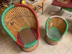 Rotan Stoelen Set met Kleurrijk Touw vintage, Huis en Inrichting, Stoelen, Ophalen, Gebruikt, Twee, Overige kleuren