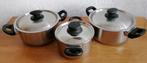 Kookpan Rvs 3 stuks met deksel en handgrepen per stuk € 10,0, Huis en Inrichting, Keuken | Potten en Pannen, Keramische plaat