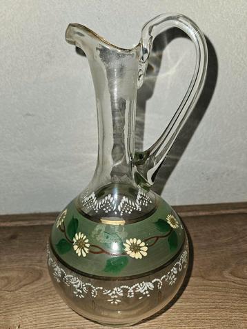 Helder glazen karaf geëmailleerd goud mondgeblazen vintage beschikbaar voor biedingen