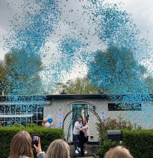 Gender Reveal party met confetti kanonnen, Hobby en Vrije tijd, Feestartikelen | Verhuur, Nieuw, Geboorte of Huwelijk, Ophalen of Verzenden