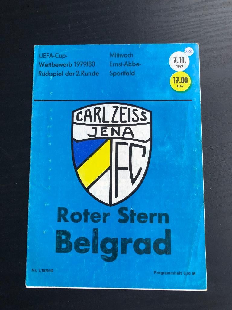 ⚽ Programma Uefa-Cup Carl Zeiss Jena - Rode Ster 1979-1980 ⚽, Verzamelen, Ophalen of Verzenden, Buitenlandse clubs, Boek of Tijdschrift