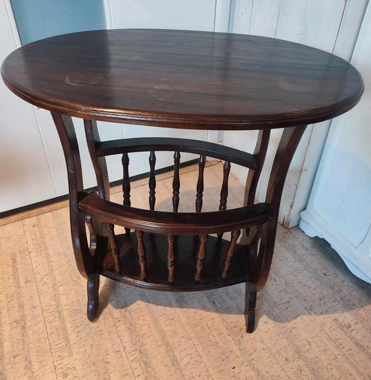 Vintage retro houten tijdschriften rek en ovale bijzettafel, Huis en Inrichting, Woonaccessoires | Krantenbakken en Lectuurbakken
