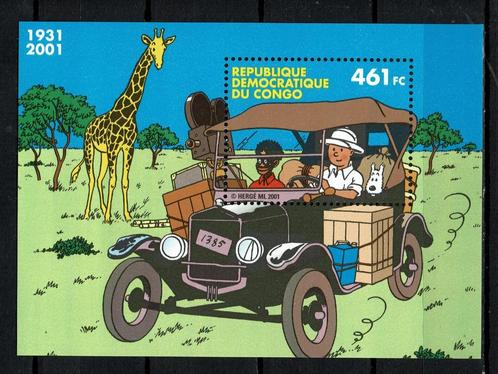 congo 2001 pf blok kuifje auto giraffe strip wildlife cars, Postzegels en Munten, Postzegels | Thematische zegels, Postfris, Auto's
