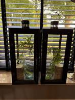 2 houten windlichten, Huis en Inrichting, Woonaccessoires | Kandelaars en Kaarsen, Ophalen, 25 tot 50 cm, Zwart, Zo goed als nieuw