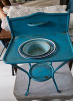 Brocante Oud Frans kinder was tafeltje met 3 emaille bakken, Ophalen of Verzenden