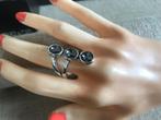 Zamak Ring (39) (34,- = 14,50) 19/59 Zwart/grijs, Sieraden, Tassen en Uiterlijk, Ringen, Met kristal, Overige materialen, 19 tot 20