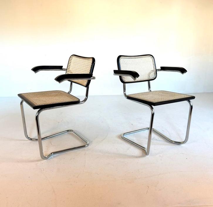 Set van 2 vintage webbing S64 Cesca eetkamerstoelen ‘70, Huis en Inrichting, Stoelen, Zo goed als nieuw, Twee, Hout, Metaal, Riet of Rotan