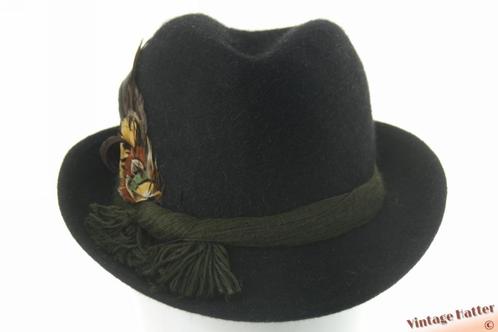kleine Vintage Jachthoed zwart haarvilt met veren 54,5 , Kinderen en Baby's, Kinderkleding | Petten en Hoeden, Zo goed als nieuw