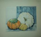 Aquarel met pompoenen, Antiek en Kunst, Kunst | Schilderijen | Klassiek, Ophalen of Verzenden