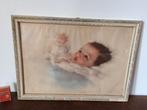 pasgeboren jongetje baby jaren 50 vintage lief schilderijtje, Ophalen of Verzenden, Gebruikt, Wanddecoratie