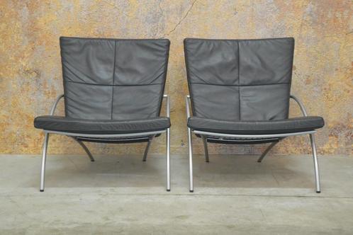 ZGAN! 1 donkergrijze leren Harvink Uncle Sam design fauteuil, Huis en Inrichting, Fauteuils, Zo goed als nieuw, Leer, Metaal, 50 tot 75 cm