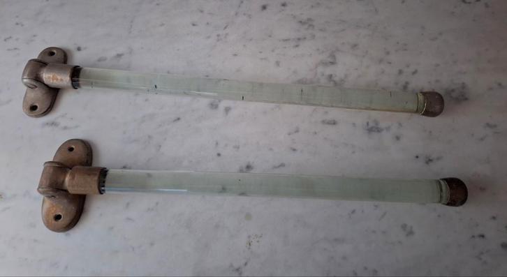 Antieke handdoekhouders, glas/brons, Victoriaanse tijd., Antiek en Kunst, Antiek | Woonaccessoires, Ophalen of Verzenden