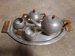 Art Deco Tinnen Theeservies met Rozenhouten Handvatten, Antiek en Kunst, Antiek | Tin, Ophalen of Verzenden