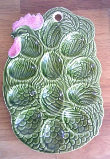 Vintage eierenschaal in vorm van kip groen keramiek Jaren 70 beschikbaar voor biedingen