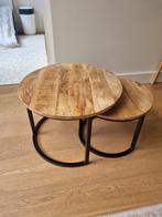 Industriële Salontafel Set - Mangohout, Ophalen, Minder dan 50 cm, Rond, Minder dan 50 cm