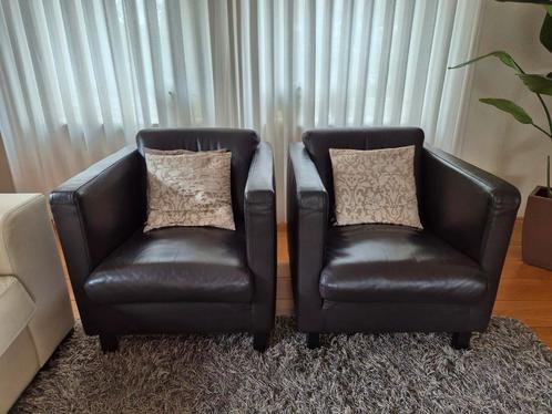 Deze week ophalen € 100,- p.st. Leren fauteuils, Huis en Inrichting, Fauteuils, Zo goed als nieuw, Leer, Minder dan 75 cm, Ophalen