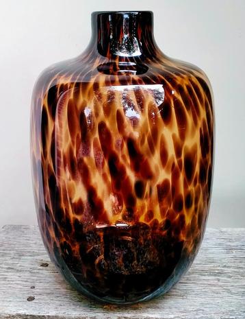 Glaskunst Glazen Vaas - Bruin Blank Gevlekt - 34x23CM beschikbaar voor biedingen