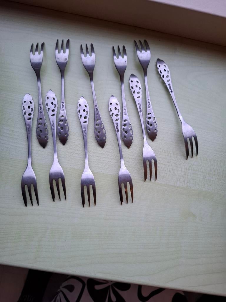 11 Vintage Sola Taartvorkjes laatste kans., Antiek en Kunst, Antiek | Bestek, Ophalen of Verzenden