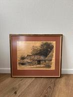 Oude boerderij tekening, ingelijst, Antiek en Kunst, Kunst | Tekeningen en Foto's, Ophalen