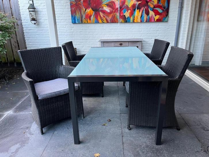 Tuinset antraciet met 4 stoelen, Tuin en Terras, Tuinsets en Loungesets, Gebruikt, Tuinset, Overige materialen, 4 zitplaatsen